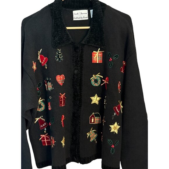 Croft & Barrow XL Black Knit Cardigan "Ugly Christmas" Sweater Button Front - Picture 2 of 8